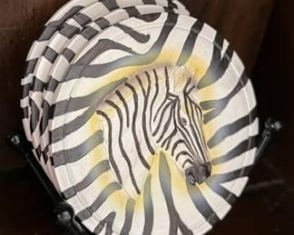 African Ceramic Zebra coasters with holder