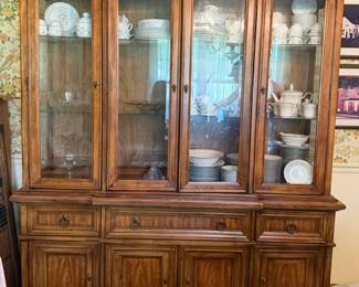 Solid oak china cabinet comes with extra glass panels and cabinet surrounds for any replacements needed in future