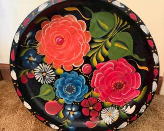 Vintage Mexican Batea wood plate, hand painted
