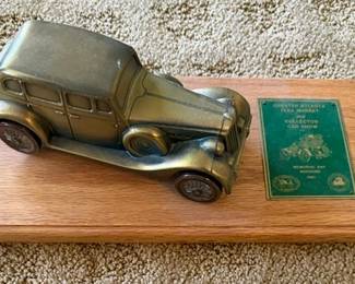 Vintage Banthrico 1937 Packard V12 Coin Banl, cast white metal aith electroplated finish
