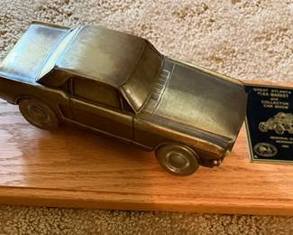 Vintage 1965 Ford Mustang bronze finish metal coin bank Banthrico 1974 Great Atlanta Flea Market Car Collector Shw