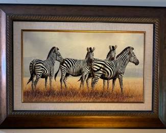 Andrew Bone Patterns in the Grass wildlife framed art Zebras in the savanna