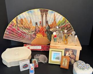 Vintage Paper Fan Spain, Mini Perfume Bottles, Tiny Art, MORE