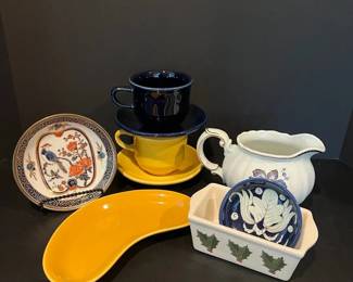 Kitchen Ceramics Lot Rrstrand Pitcher, Homer Laughlin MugsSaucers, Nantucket Mini Loaf, MORE