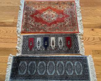 3 Small Vintage Hand Knotted Rugs Bokhara, Saff, Medallion
