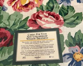Longaberger 84 Cotton Curtain Panels 5 Cabbage Rose Pattern