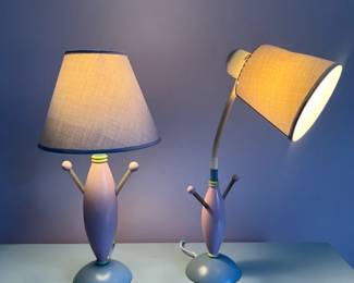 Whimsical Pastel Table Lamps 2 w Anthropomorphic Coils Lavender, Blue