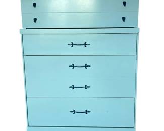 Refinished Bassett Wooden MCM Tall Dresser Light Blue w Dark Pulls