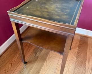Vintage Square Tiered Wooden Side Table On Casters