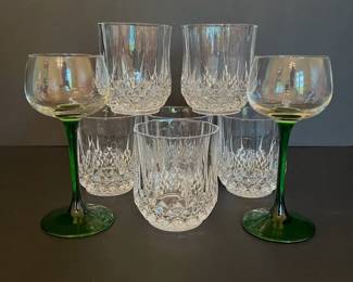 French Barware Green Stem Wine Glasses Longchamp Crystal Tumblers