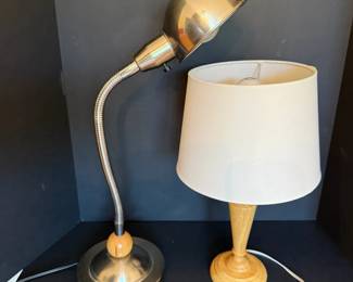 Chrome Gooseneck Lamp Wooden Stick Table Lamp