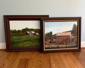 Vintage Eugene Ganssle Original Framed Paintings, Signed The Old Mill The Old Farmstead
