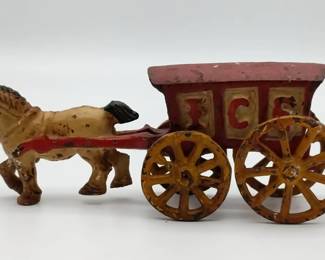 Vintage CastIron HorseDrawn Ice Delivery Wagon Pull Toy