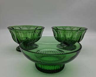 Vintage Green Glass Candy Bowl Set
