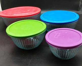 Pyrex Sculpted Glass Mixing Bowls w Lids 8pc