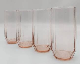Vintage Pink Heather Libbey Symmetry Octagonal Tumbler Glasses 4pc