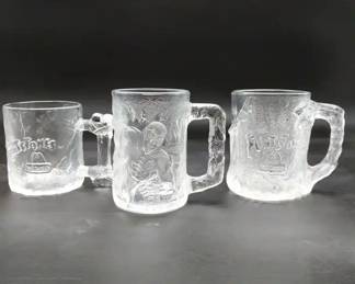 Vintage 1993 Mcdonlads Collectible Glass Mugs Flinstones, Batman And Robin 3Pc Set