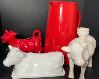 Sur La Table Pitcher And Ceramic Cow Decor