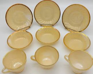 Vintage FireKing Peach Luster Swirl Set 9 Pc