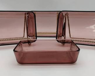 Vintage Pyrex Originals Cranberry AmethystPink tint 3Cup Rectangular Baking Dish 4Pc