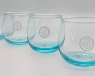 Hpnotiq Aqua Blue Tinted Rocks Glass 4 Pc