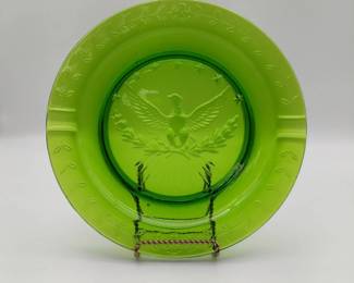 Vintage Emerald Green Pressed Glass Heavy Ash Trey L.E Smith Glass Company