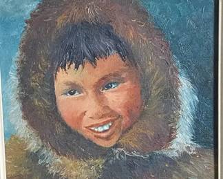 Framed Original Oil Painting Achouna Eskimo Child By Ilona Karacsony