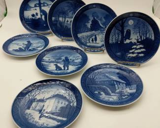 Vintage 1970s Royal Copenhagen Porcelain Collector Plates 8pc