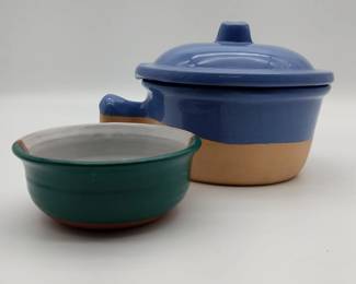 ortuguese Pottery Casserole Soup Crocks Lidded Handled Stoneware, 2 Pc