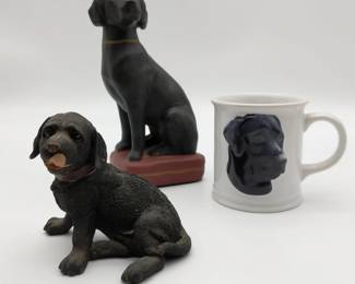 Vintage Heavy Black Lab Statue Hand Painted Resin Collectible Figurine Ceramic Dog Coffee Mug 3pc