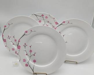 Roscher Co. Cherry Blossom Dinner Plates Crafted From White Bone China 4Pc