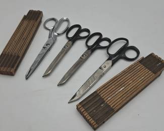 Lot Of Vintage Sewing Scissors And Rulers