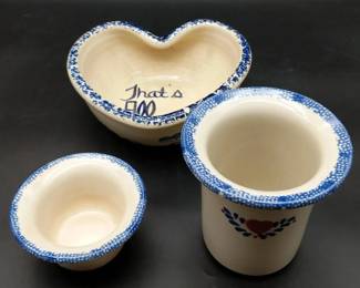 Yesteryears Marshall Pottery Heart Popcorn Bowl and Stoneware Chilled Dip Set 3pc