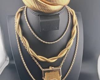 Vintage Gold Tone Chunky Costume Jewelry Including Monet