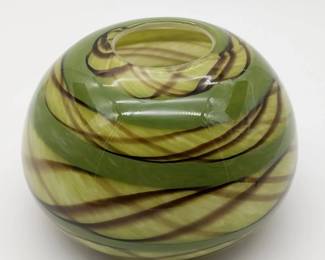 Hand Blown Green Glass Globe Vase