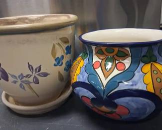 2 Ceramic Painted Planter Pots