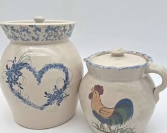 Stoneware Lidded Crock And Pitcher