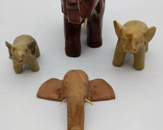 Hand Carved From Hardwood Elephants 4 Pc