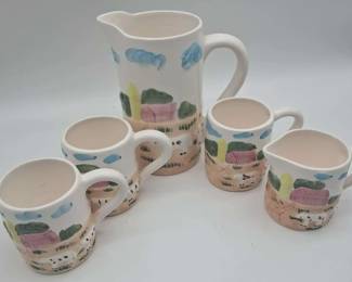 Vintage Hand Painted Pitcher And Cup Set