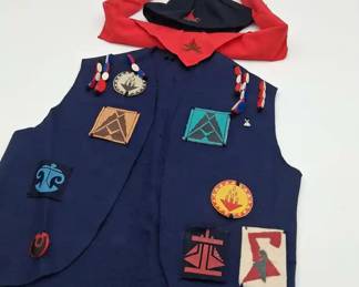 Vintage Campfire Girls Felted Vest, Embroidered Hat And Bandana