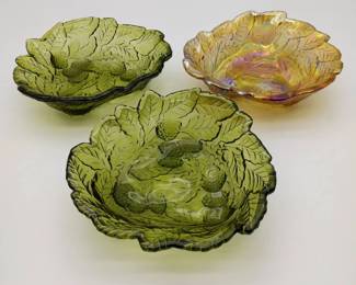 Vintage Avacado Green Pressed Glass Candy Or Berry Bowl 3Pc