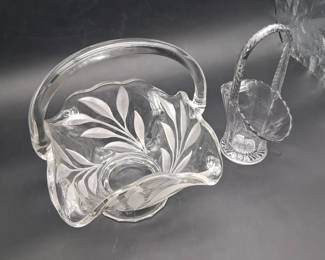 Vintage Decorative Etched Glass Baskets