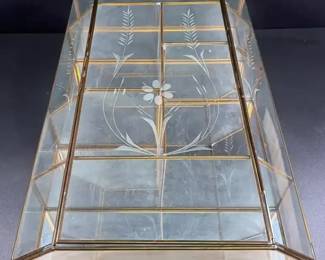 Brass Framed Trinket Box with Mirror Back Etched Glass