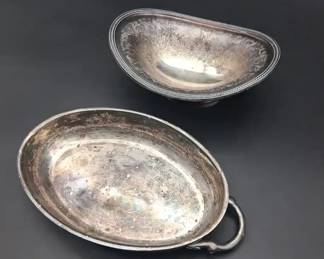 Vintage Barker Ellis Silver Plate England Oval Pedestal Dish and Second Serving Dish