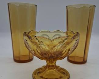 Vintage Amber Glass Candy Bowl and Tumblers