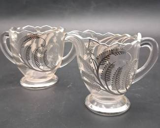 Silver City Glass CreamerSugar Set With Fern Overlay