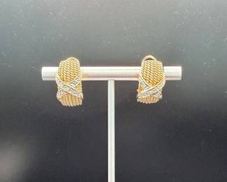 14K Yellow Gold & Diamond Textured Huggie Hoop Earrings – Fine Estate Jewelry