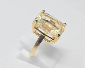 11.72 Ct. Natural Golden Beryl Ring in 14K Yellow Gold – Large Radiant Cut Statement Ring