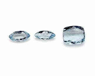 Collection of Three Loose Aquamarine Gemstones – Marquise & Cushion Cuts Gemologist Reviewed