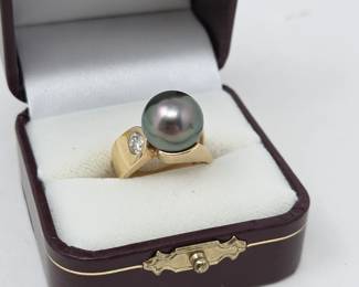 Tahitian Peacock Pearl & .40 CT Diamond Statement Ring – 14K Yellow Gold – Gemologist Examined